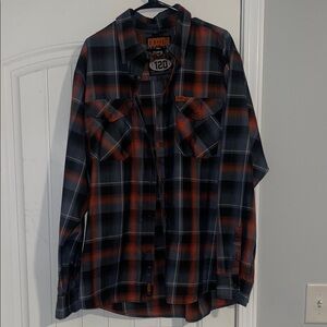 DIXXON Black, gray, and orange Plaid Button Down Shirt